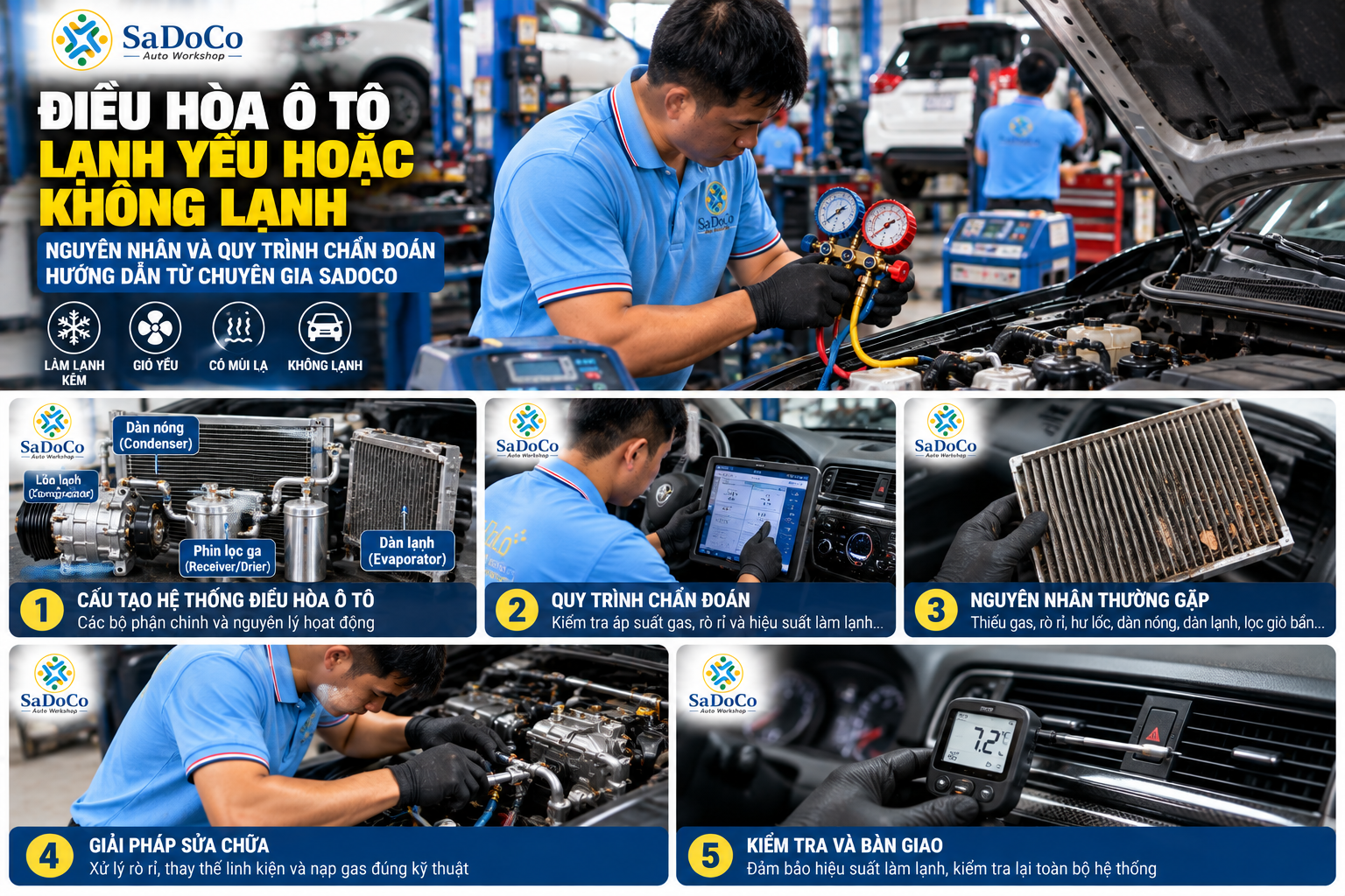 Điều hòa ô tô lạnh yếu hoặc không lạnh – SaDoCo Auto Workshop