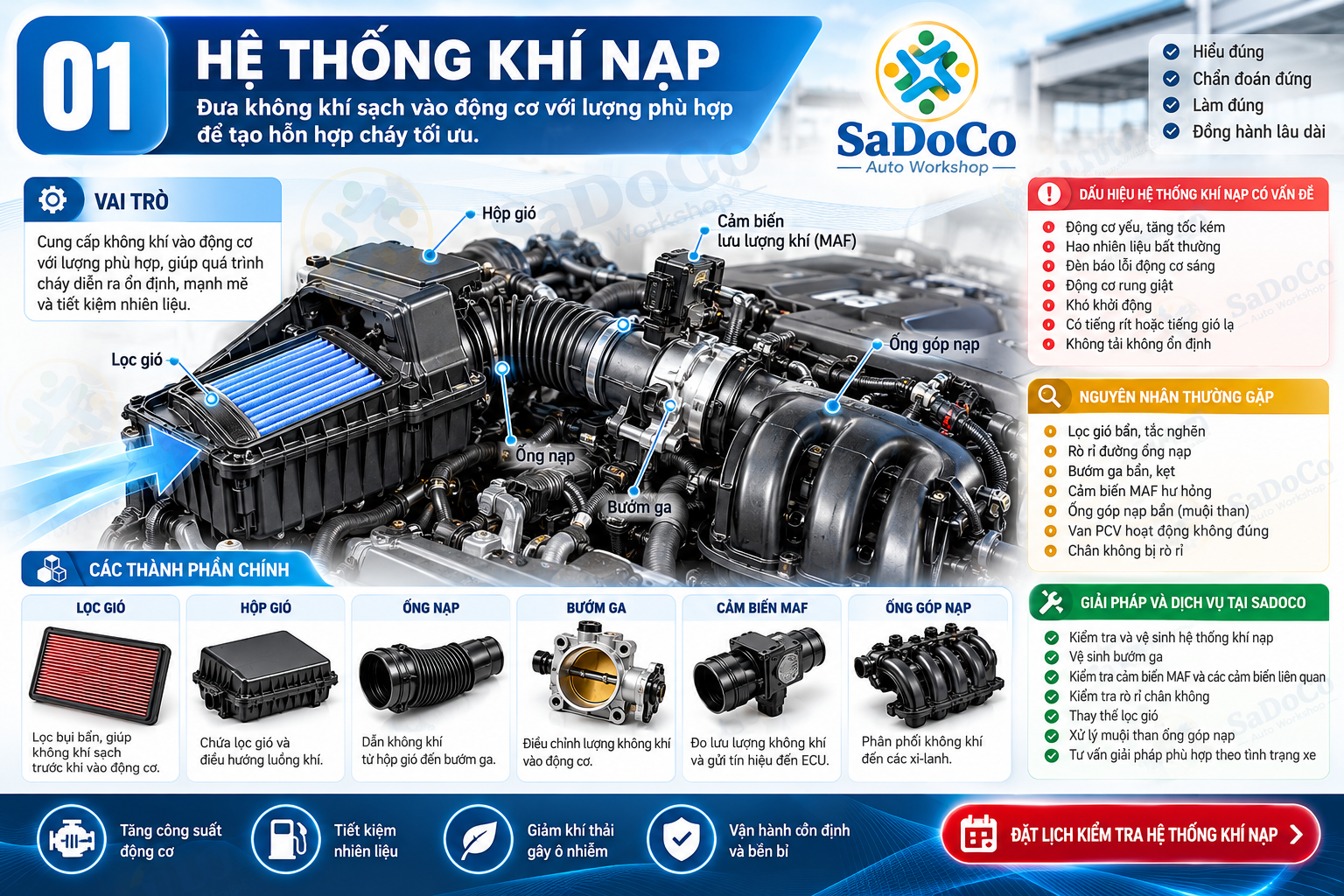 Cấu tạo và các bộ phận của hệ thống khí nạp ô tô
