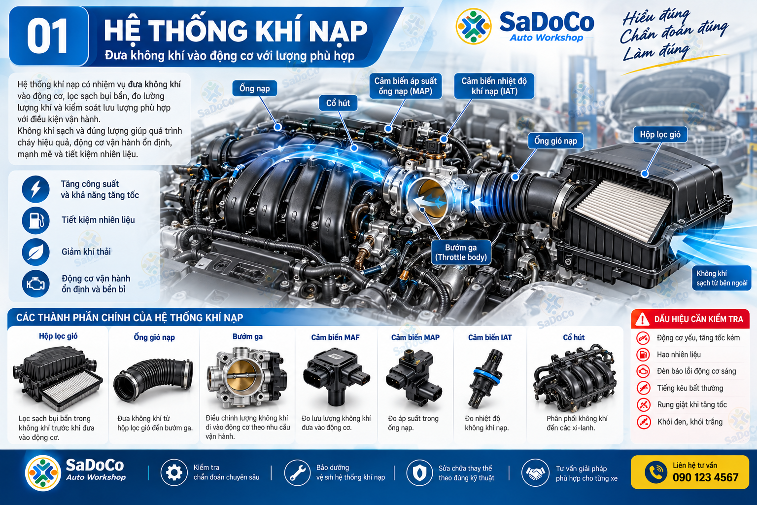 Dấu hiệu cần kiểm tra khi hệ thống khí nạp ô tô gặp vấn đề