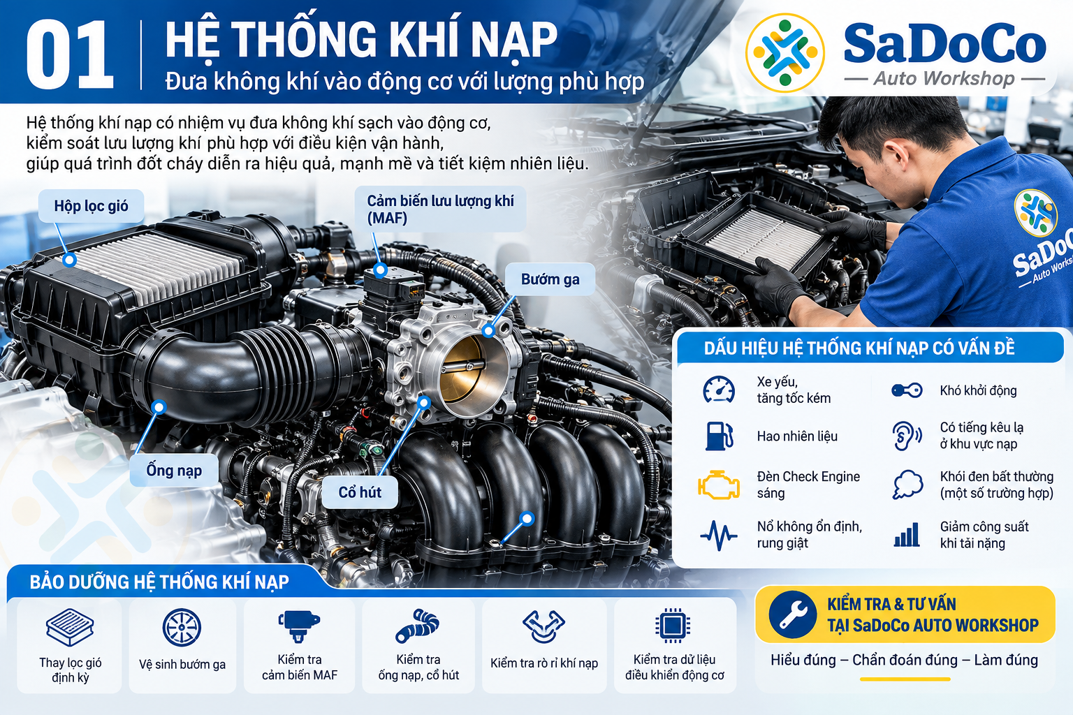 Vệ sinh và kiểm tra các bộ phận của hệ thống khí nạp ô tô
