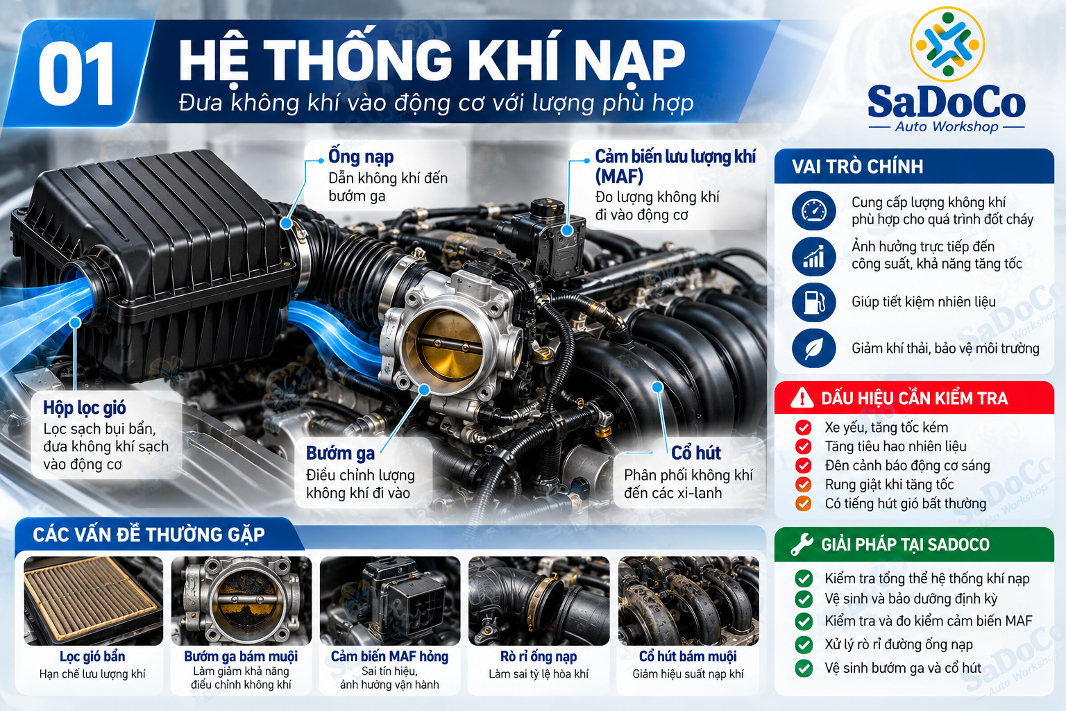 Bảo dưỡng hệ thống khí nạp ô tô tại SaDoCo Auto Workshop