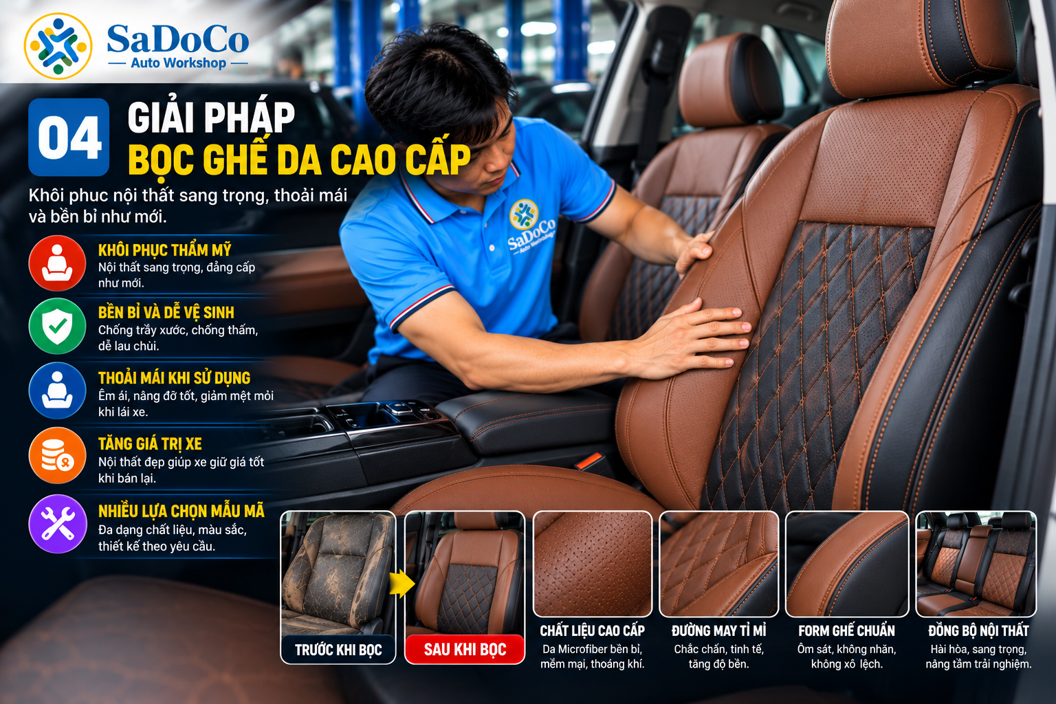 Tư vấn lựa chọn chất liệu bọc ghế da ô tô