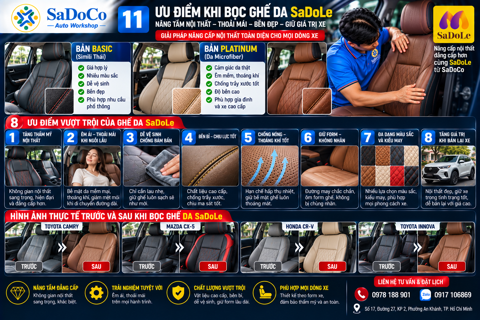 Thi công bọc ghế da ô tô SaDoLe trên các dòng xe