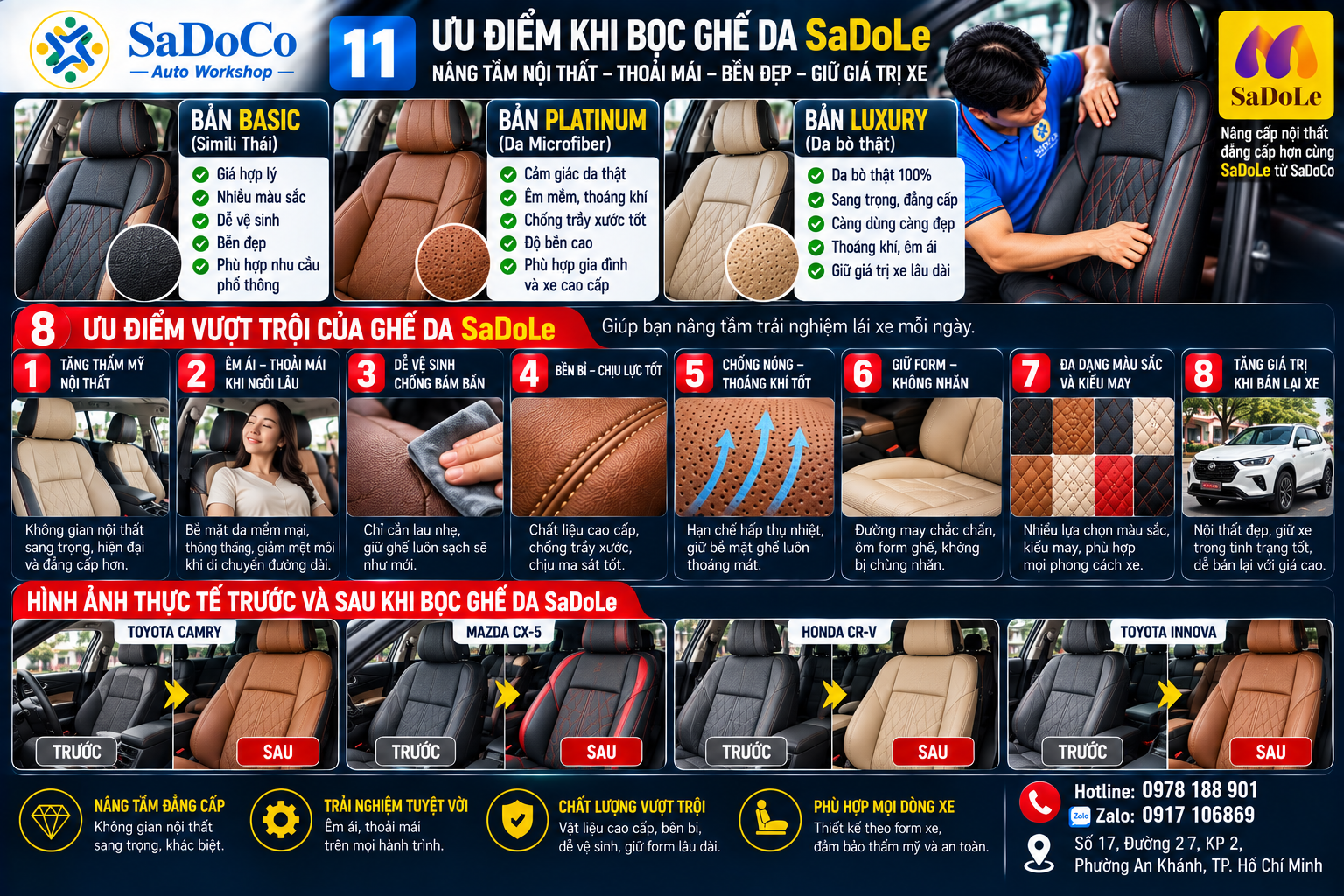 Liên hệ may bọc da ghế ô tô cao cấp SaDoLe tại SaDoCo