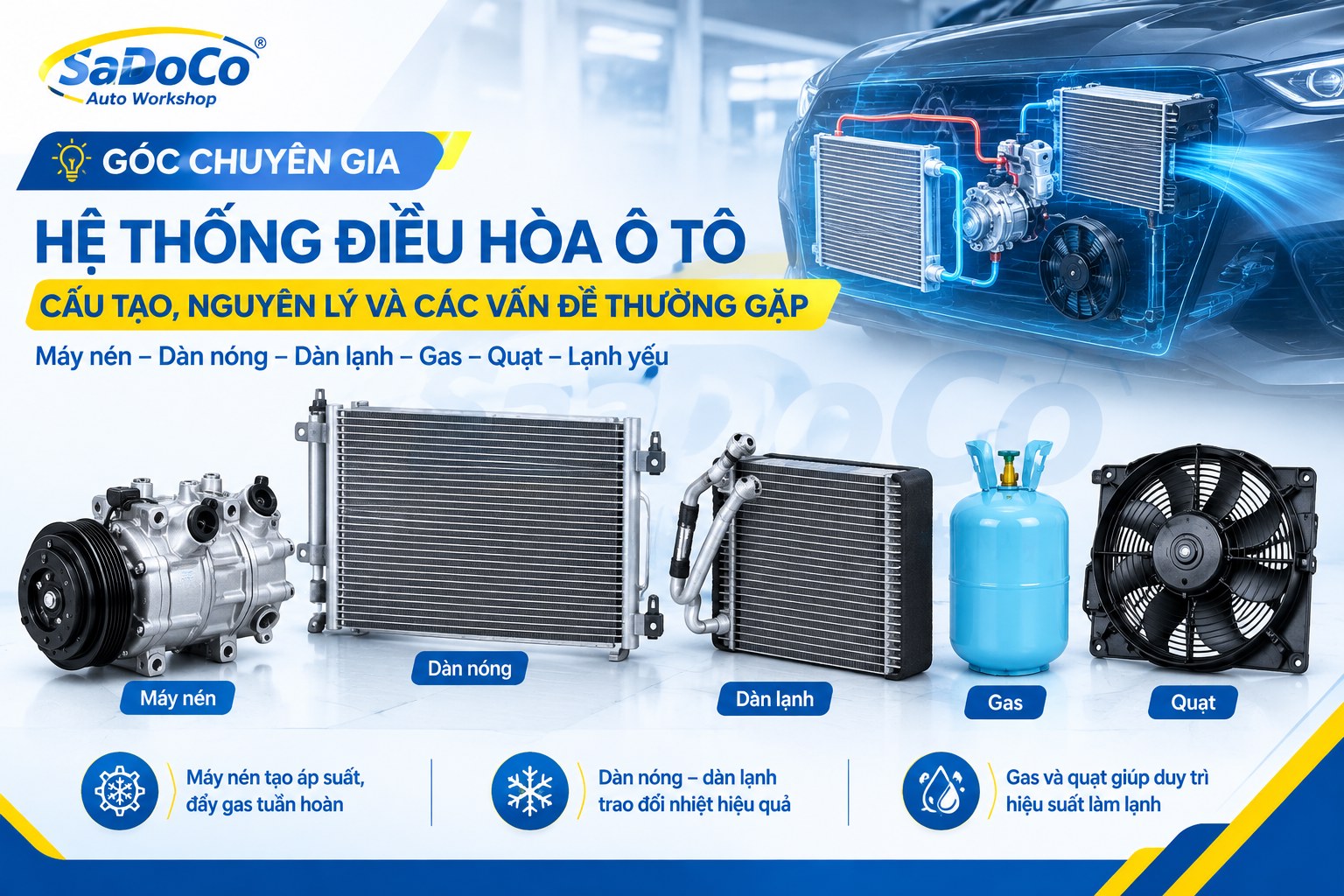 Hệ thống điều hòa ô tô: cấu tạo, nguyên lý và nguyên nhân không lạnh, lạnh yếu