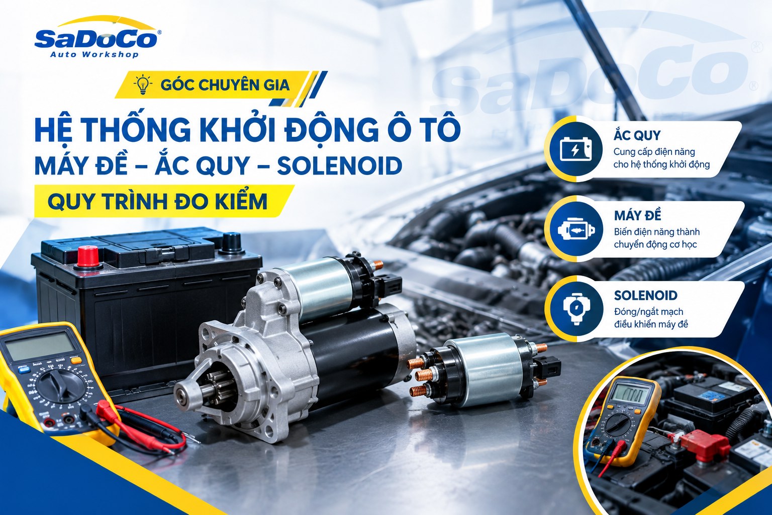 Hệ thống khởi động ô tô: đề yếu, đề không quay, tiếng tạch và quy trình đo kiểm