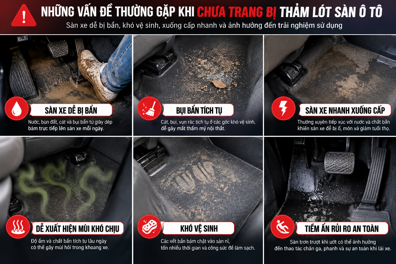 Vấn đề thường gặp khi ô tô không có thảm lót sàn
